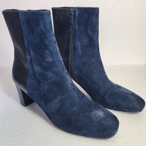 Donald J. Pliner Jia Navy Suede Block Heel Ankle Boots